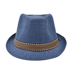 SOMBRERO FEDORA AZUL MARINO DETALLE DE CINTA CAFÉ PARA CABALLERO