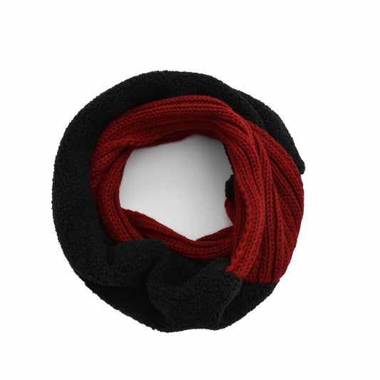 Bufanda infinita negro/rojo con doble textura.