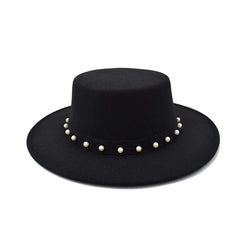 SOMBRERO NEGRO CON PERLAS