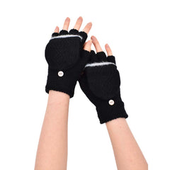 GUANTES MITONES CON CAPUCHA NEGROS FRANJA GRIS