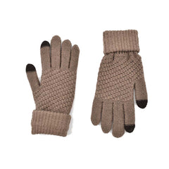 GUANTES TEJIDO BLOQUE BEIGE CON TOUCH CAFÉ