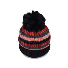 GORRO TEJIDO MULTICOLOR POMPÓN PELUCHE NEGRO