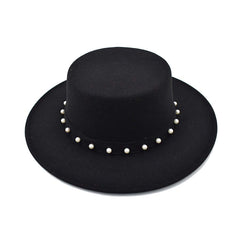 SOMBRERO NEGRO CON PERLAS