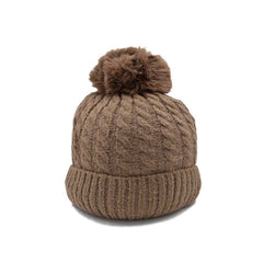 GORRO BÁSICO TEJIDO TRENZA CON POMPÓN PELUCHE CAFÉ