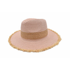 SOMBRERO FEDORA ALA ANCHA CON BARBAS ROSA.