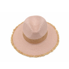 SOMBRERO FEDORA ALA ANCHA CON BARBAS ROSA.