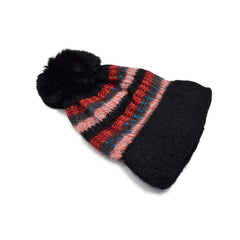 GORRO TEJIDO MULTICOLOR POMPÓN PELUCHE NEGRO