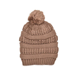 GORRO TEJIDO CLÁSICO CON POMPÓN ESTAMBRE CAFÉ