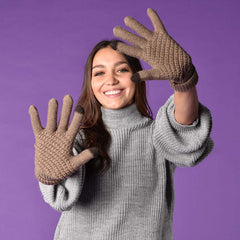 GUANTES TEJIDO BLOQUE BEIGE CON TOUCH CAFÉ