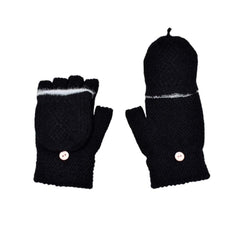 GUANTES MITONES CON CAPUCHA NEGROS FRANJA GRIS