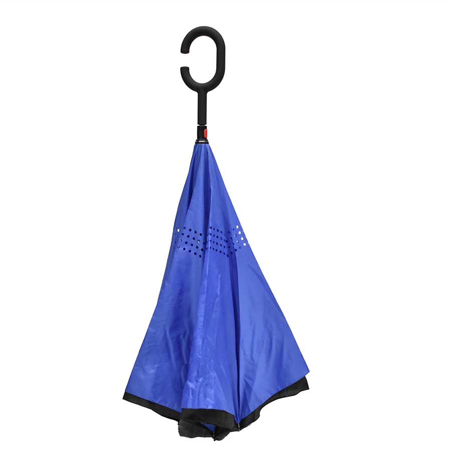 Paraguas reversible,  liso doble capa, color azul zafiro