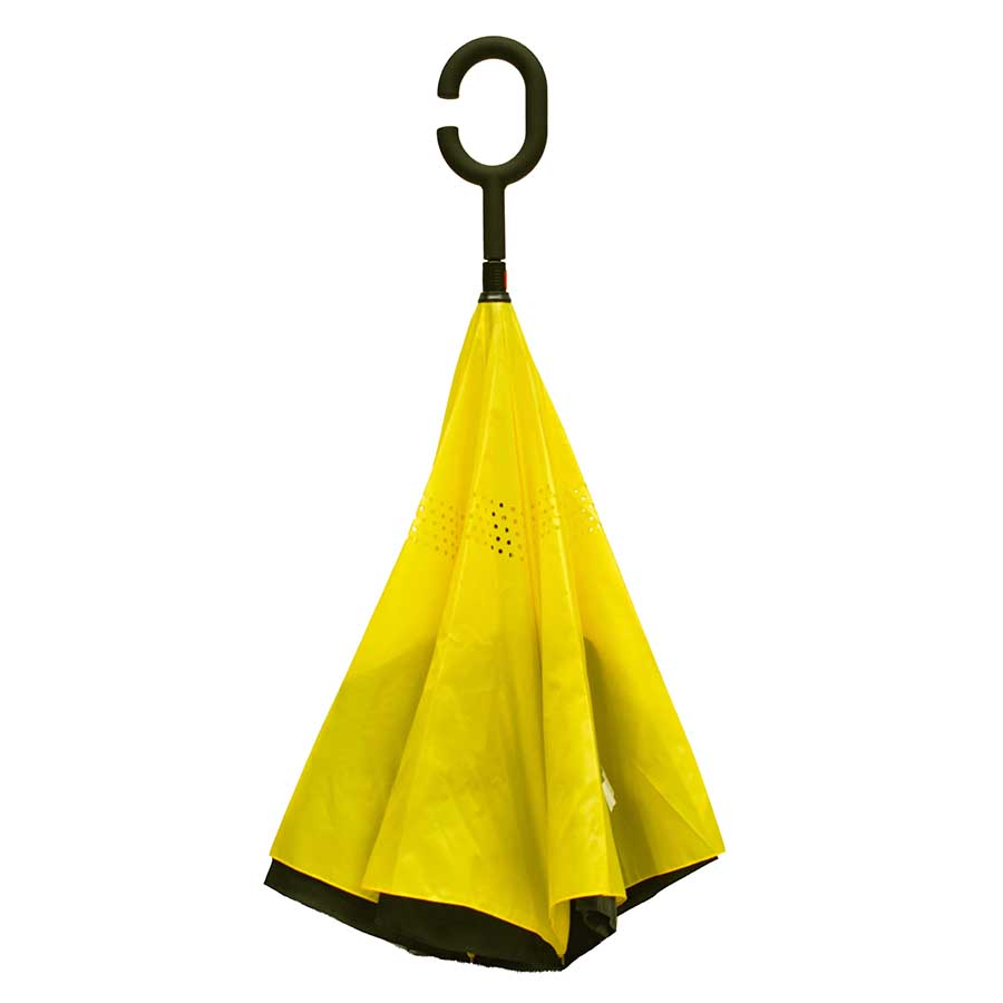 Paraguas reversible,  liso doble capa, color amarillo