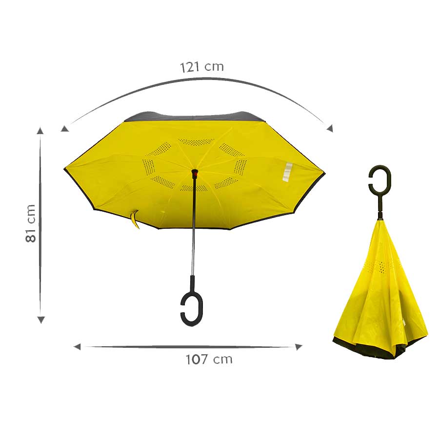 Paraguas reversible,  liso doble capa, color amarillo