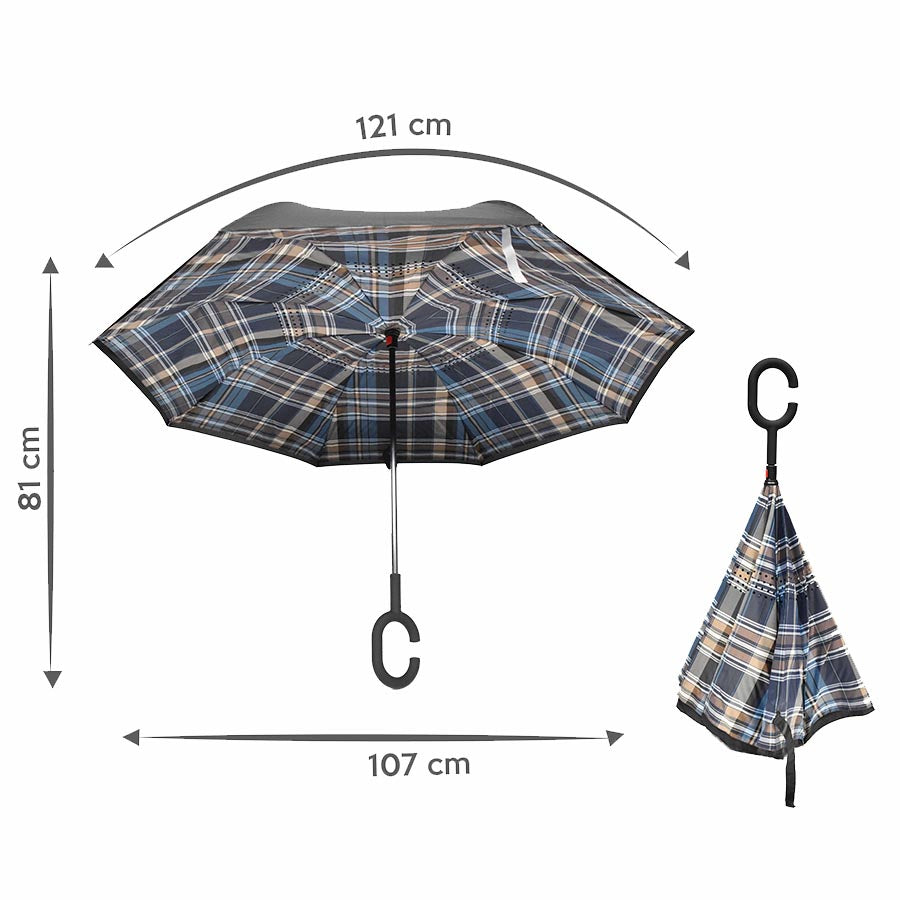 Paraguas reversible,  doble capa, gales azul / gris