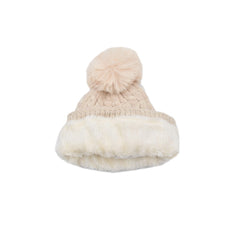 GORRO BÁSICO TEJIDO TRENZA CON POMPÓN PELUCHE BEIGE