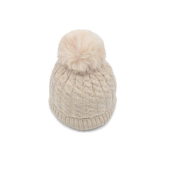 GORRO BÁSICO TEJIDO TRENZA CON POMPÓN PELUCHE BEIGE