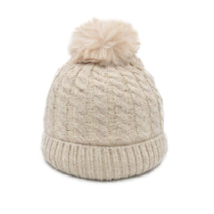 GORRO BÁSICO TEJIDO TRENZA CON POMPÓN PELUCHE BEIGE