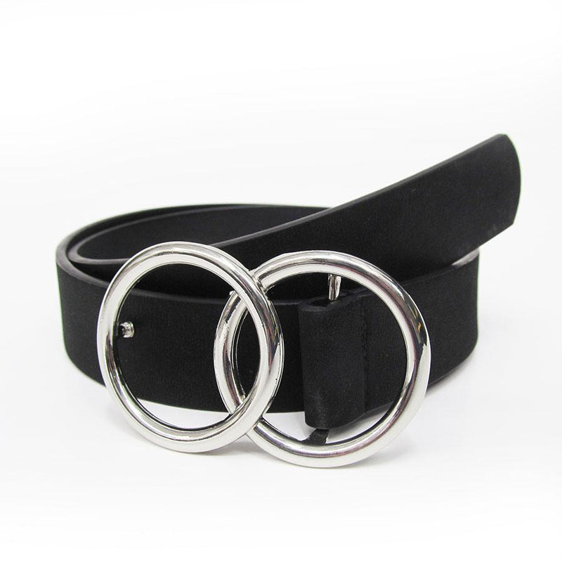 Cinturón casual negro, con doble aro plateada – Azzento
