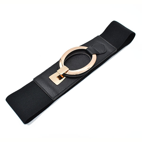 Cinturón elástico color negro hebilla dorado, – Azzento