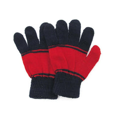 Set infantil  azúl marino con detalle de bloques en rojo, bufanda, gorro y guantes.