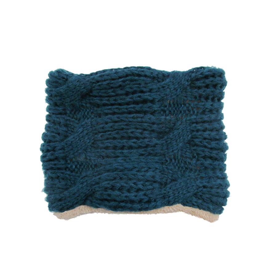 Invigorate | Bufanda collar verde azulado, tejido a crochet, textura calida y suave con forro polar beige