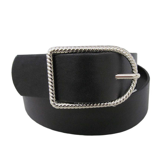 Adorn | Cintur—n casual negro liso grueso, hebilla semicircular con relieve