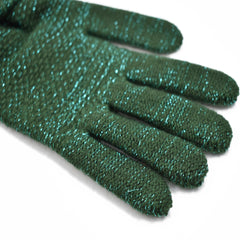 Guantes tejidos color jade, detalle en fibras metalizadas color verde, mujer.