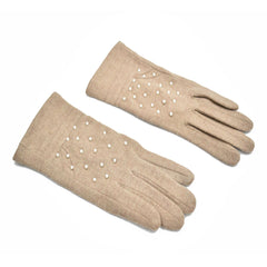 GUANTES DETALLE DE PERLAS COLOR BEIGE