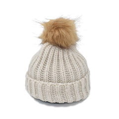 GORRO CLÁSICO INVERNAL BLANCO POMPÓN CAFÉ