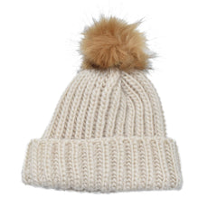 GORRO CLÁSICO INVERNAL BLANCO POMPÓN CAFÉ