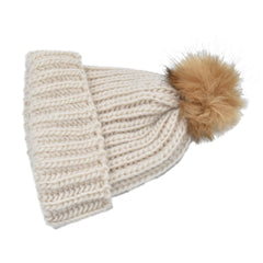 GORRO CLÁSICO INVERNAL BLANCO POMPÓN CAFÉ